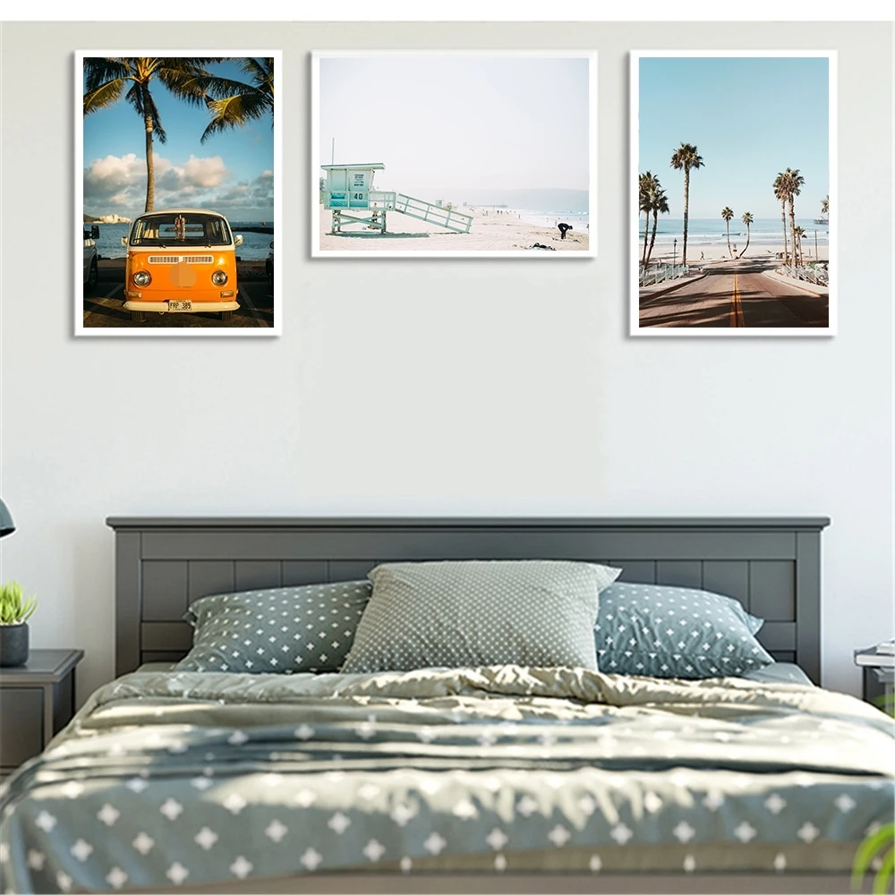 

Modern Canvas Art Bus Tree Seascape Print Painting Hawaii Vacation Style Wall Picture Living Room Nordic Decoration Home Posters