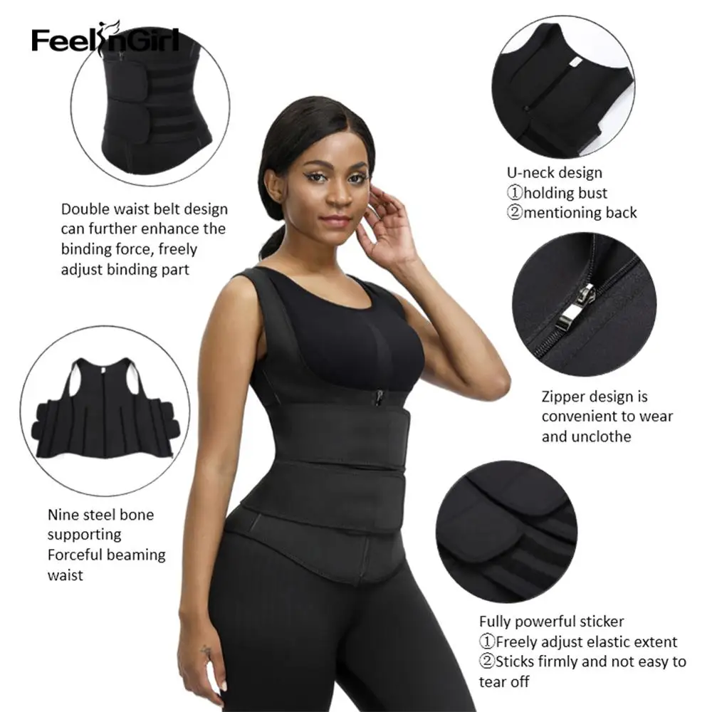 Feelingirl неопрен Body Shaper Для женщин талии тренер 9 стальные косточки, под бюст Корректирующее белье для похудения жилет Мужская портупея спортивные Сауна Топ
