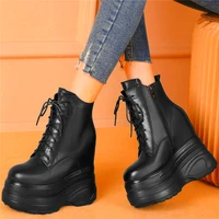 increasing height platform ankle boots women genuine leather round toe high heel boots party pumps oxfords thick sole punk goth
