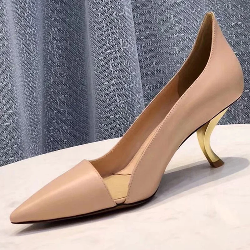 Весенние туфли лодочки с острым носком Женские на высоком металлическом каблуке
