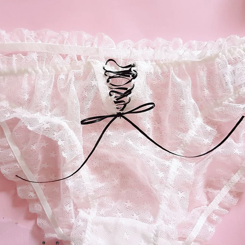 Kawaii кружевные манишки, милые трусики для девочек, трусы, женское нижнее белье, повседневная одежда, кружевные трусы со звездами