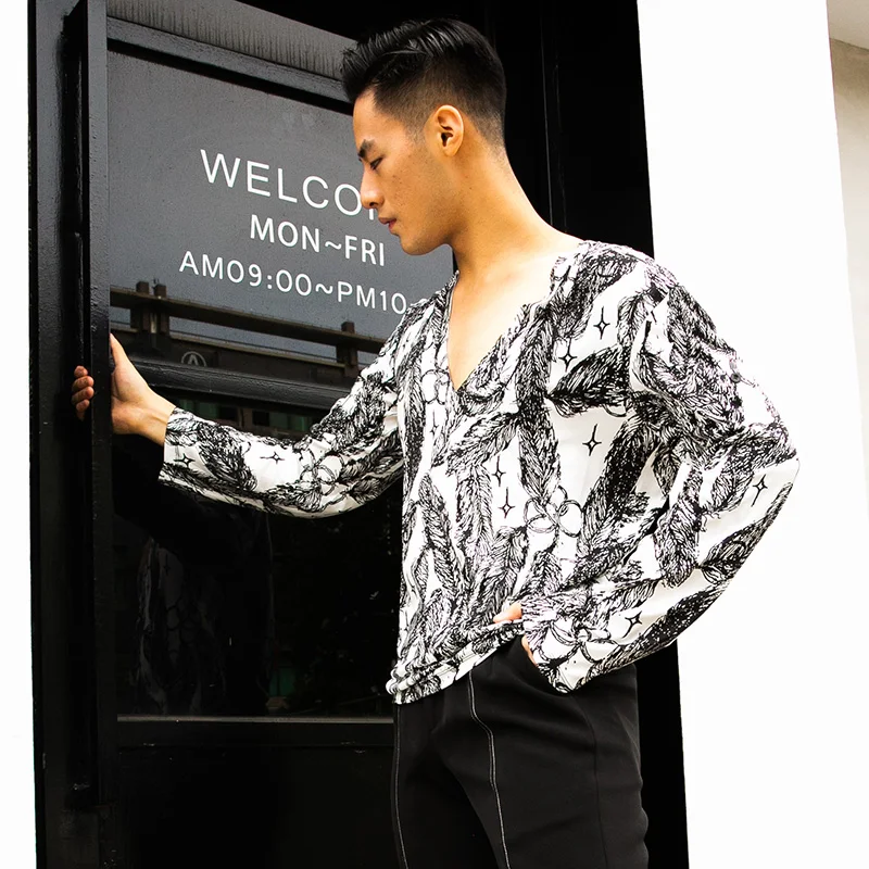 

Men'S Latin Dance Costumes Practice Clothes National Standard Dance Clothes Male Long-Sleeved Tops Performance Dancewear DN7039