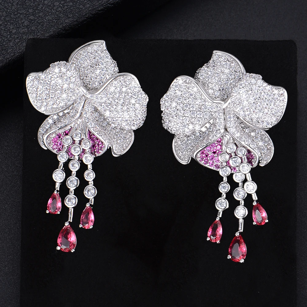 

Роскошные модные серьги-подвески KellyBola в форме цветка с фианитом класса ААА, висячие серьги для женщин и девушек, ювелирные изделия