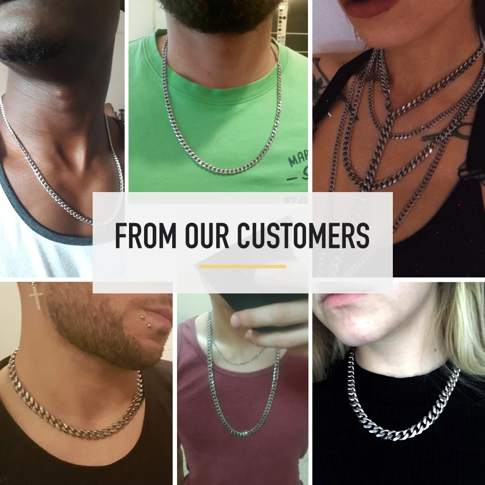 3-11mm Men's Curb Chain Necklace Silver Color Stainless Steel Cuban Link Long for Unisex Men Punk Classic Jewelry | Украшения и