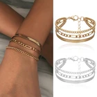 Женский браслет на лодыжку, винтажный браслет в стиле бохо, золотая цепочка в виде змеи, многослойный амулет