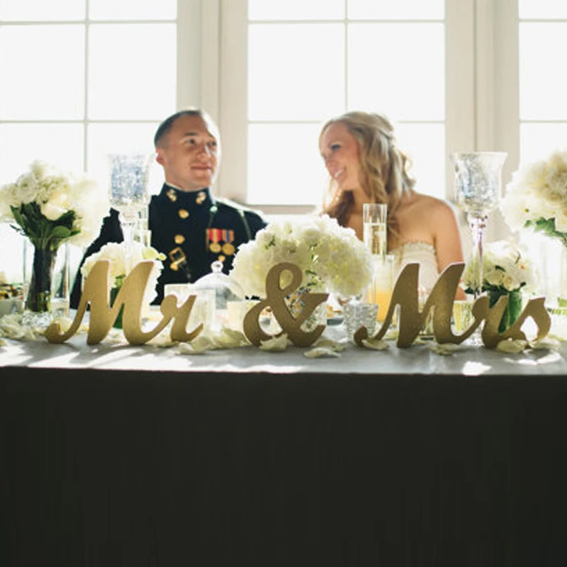 Mr& Mrs Золотой Блестящий Свадебный знак, украшение для свадебного стола, отдельно стоящий Свадебный знак с буквами