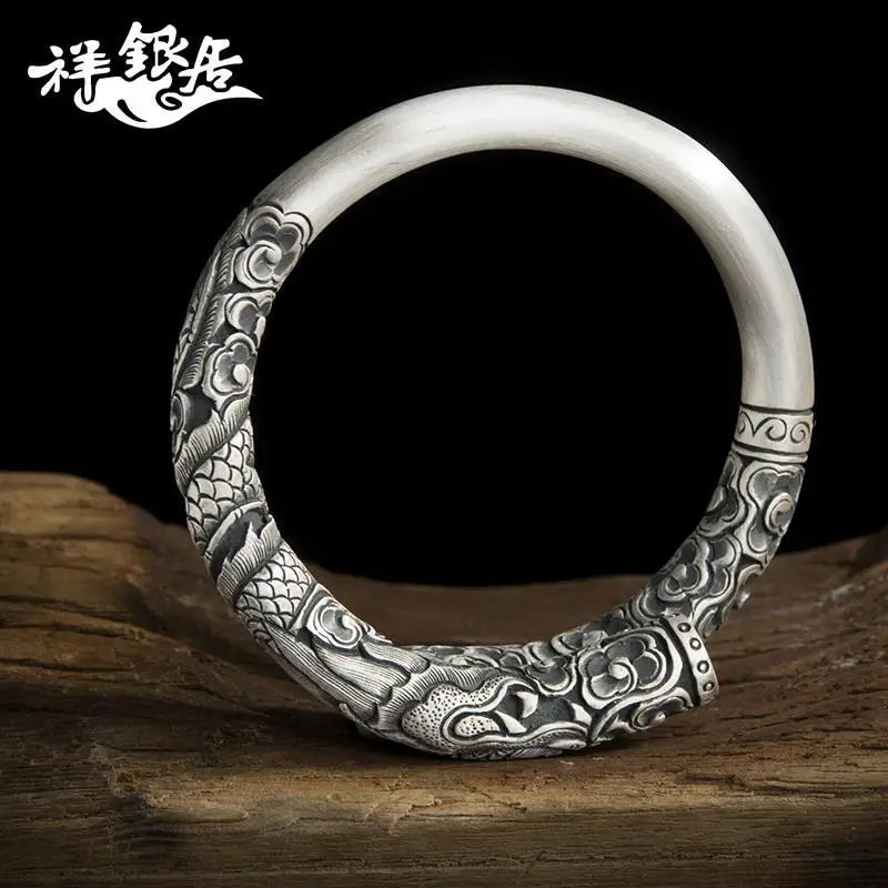 Мужской браслет ручной работы Xiangyun очаровательный из чистого серебра 999 пробы с