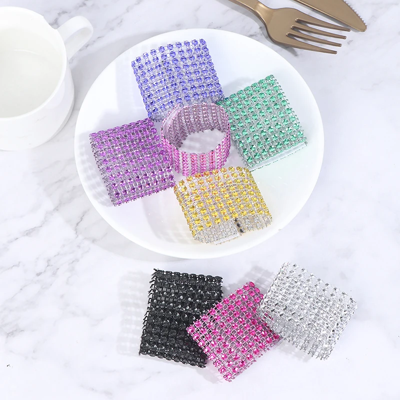 10Pcs Diamond Rhinestone Mesh Wrap Napkin Ring Chair Band Napkin Ring Decor