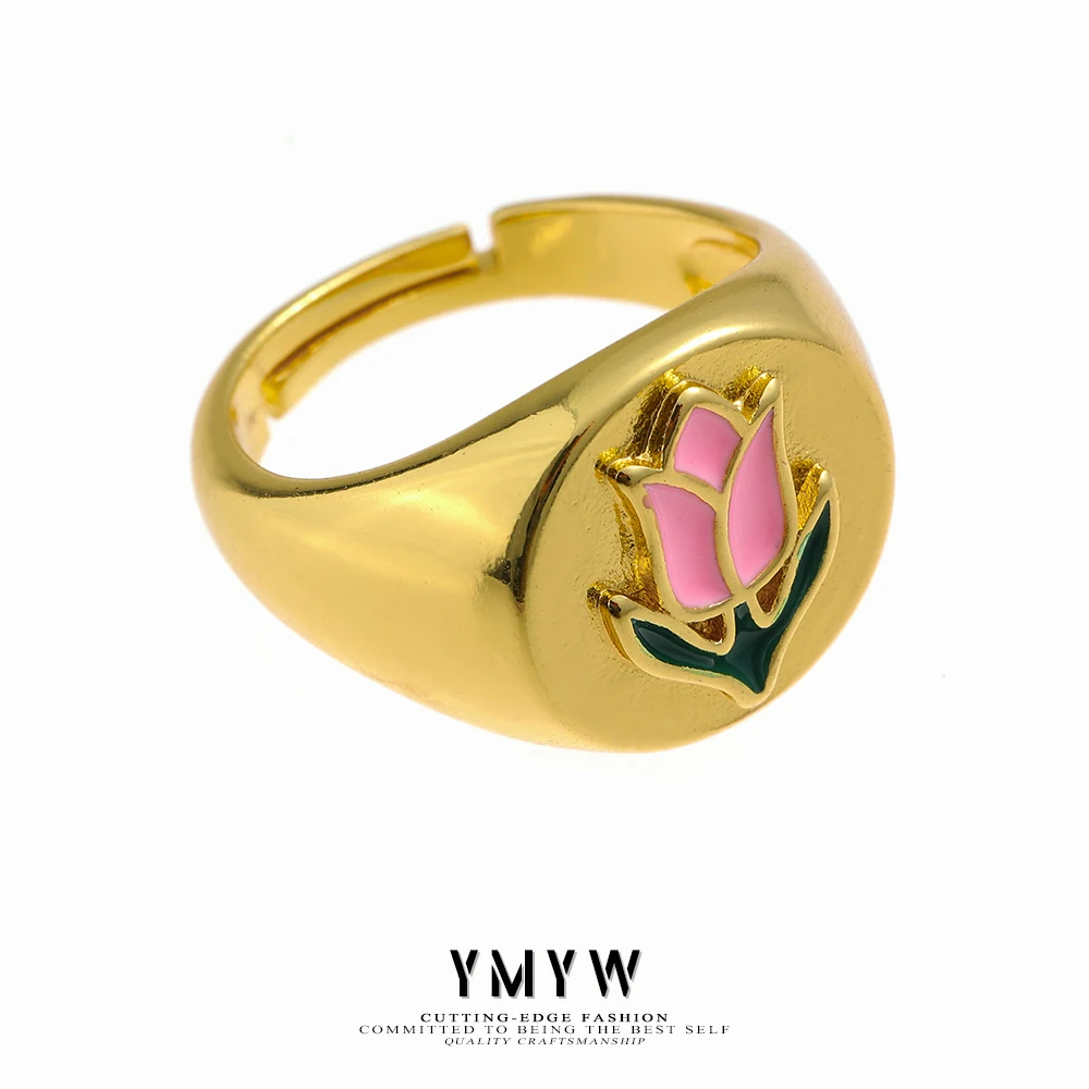 

YMYW Flower Ring Gold Copper Metal Female Finger Ring Fashion Jewelry For Women Anniversary Gift украшения 2021 бижутерия