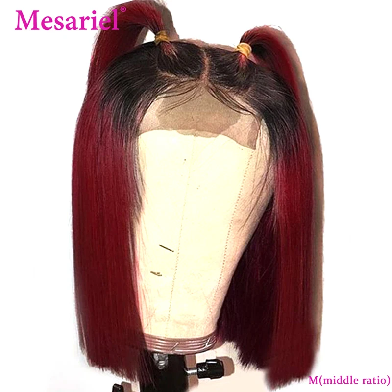 Mesariel Омбре 1b/99j 13*4 кружевные передние человеческие волосы парики для женщин короткий Боб цветные кружевные парики с детскими волосами бразильские волосы remy M