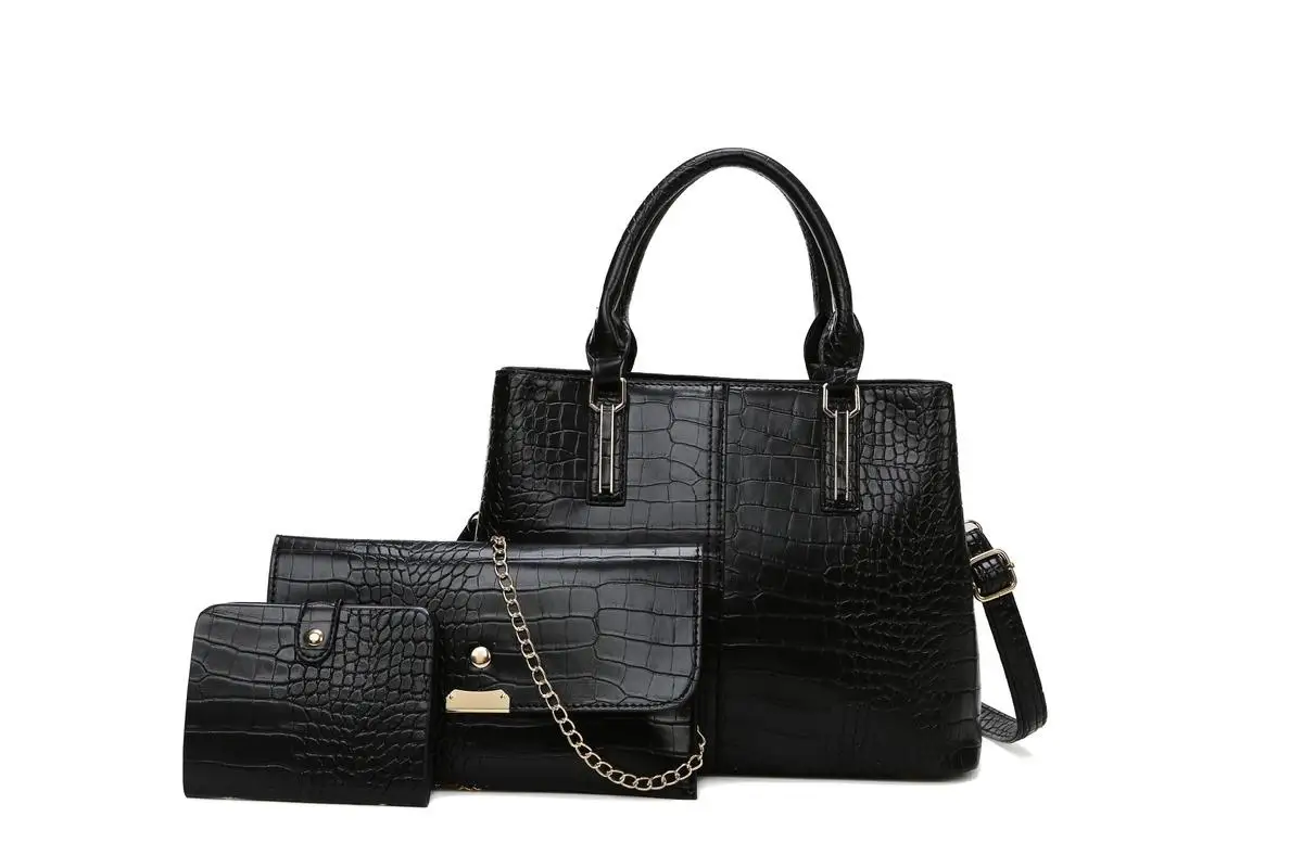 

2021 New Fashion Crocodile Pattern Pu Women's Bag Messenger Bag Single Shoulder Bag three piece set