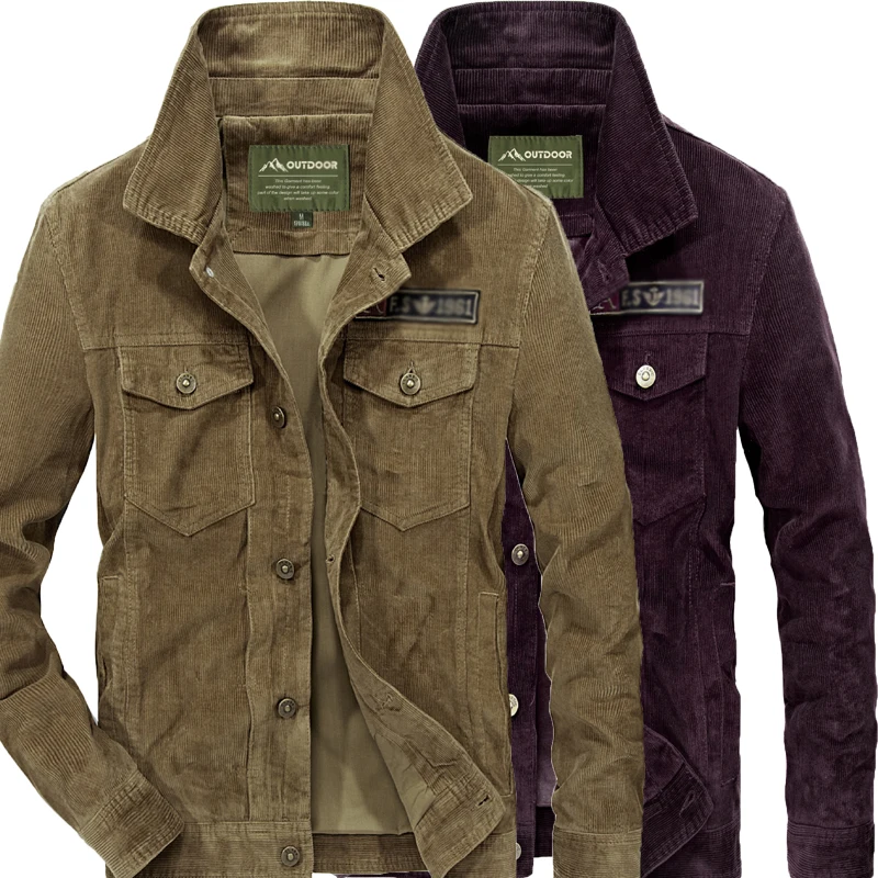 Вельветовая мужская куртка из 100% хлопка весна-осень-зима зеленая модная