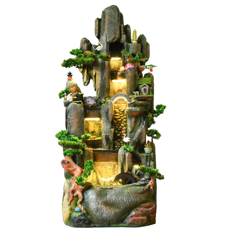

TT Indoor Living Room Floor Rockery Lucky Decoration Fengshui Wheel Water Landscape Fountain Home Balcony Landscape Decorations