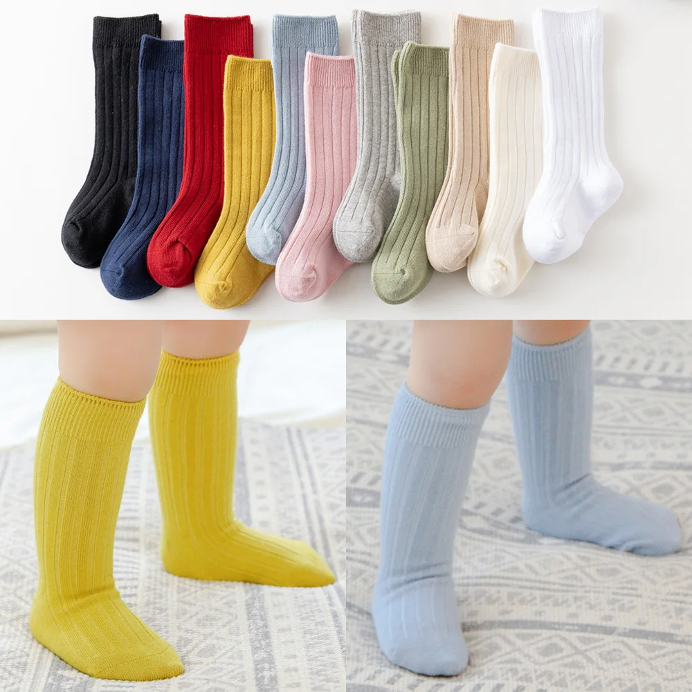 Spainish Kids Socks Baby Boys Girls Cotton Breathable Stripe Soft Sock Children Knee High Long Socks School Uniform Socks