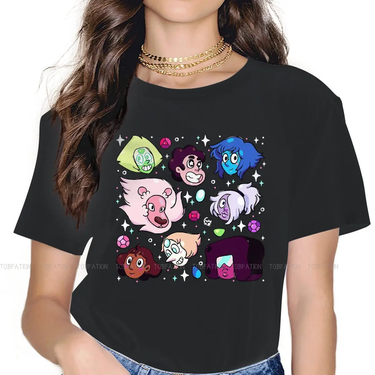 

Steven Universe Animation Science Fiction 100% Cotton TShirts Crystal Gem Friends Personalize 4XL 5XL Woman's T Shirt Hipster