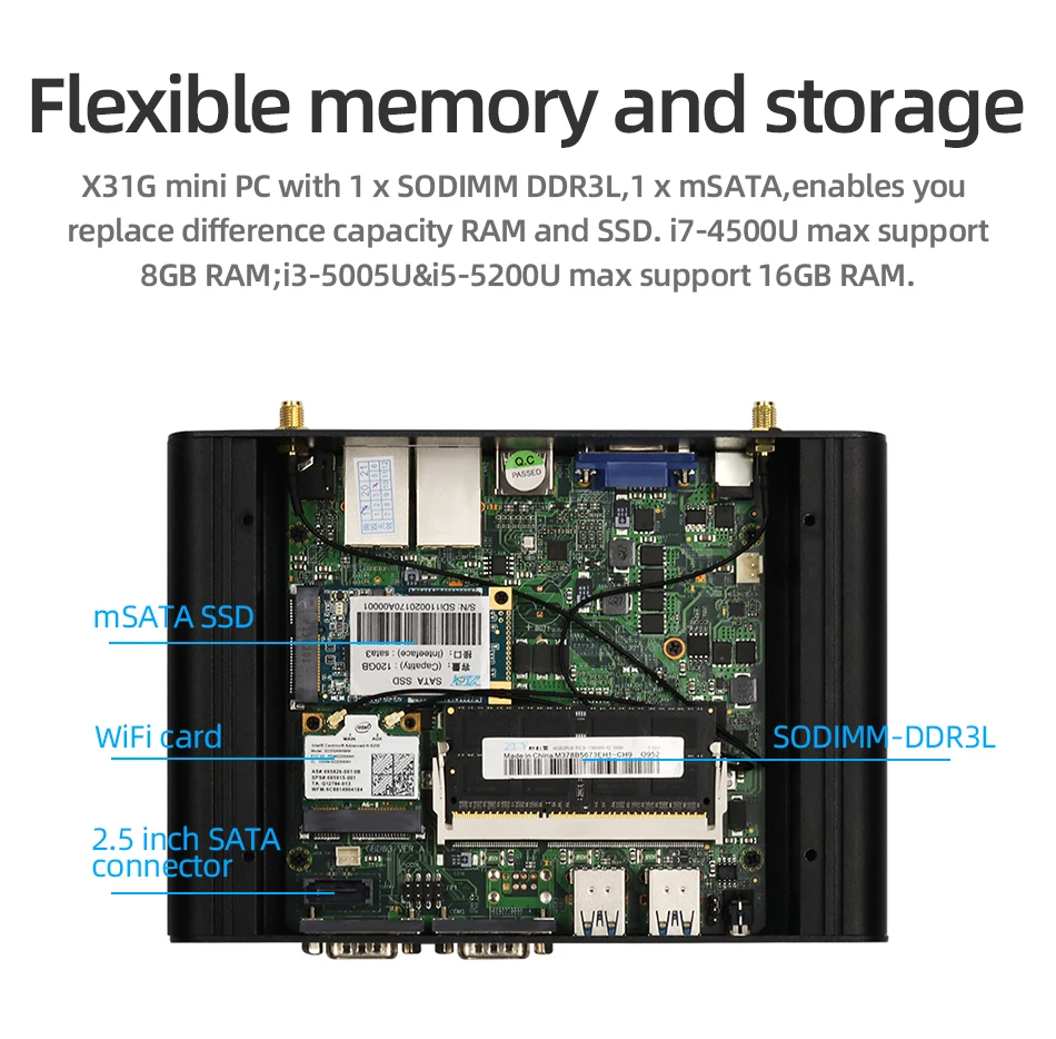 

XCY Fanless Mini PC i7 4500U i5 5200U i3 5005U 2x RS232 Dual Ethernet HDMI VGA 4xUSB3.0 WiFi Support Windows Linux