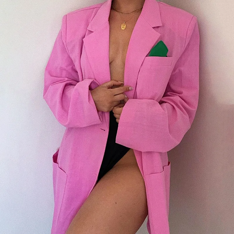 Женский однобортный Длинный блейзер элегантный повседневный офисный Блейзер