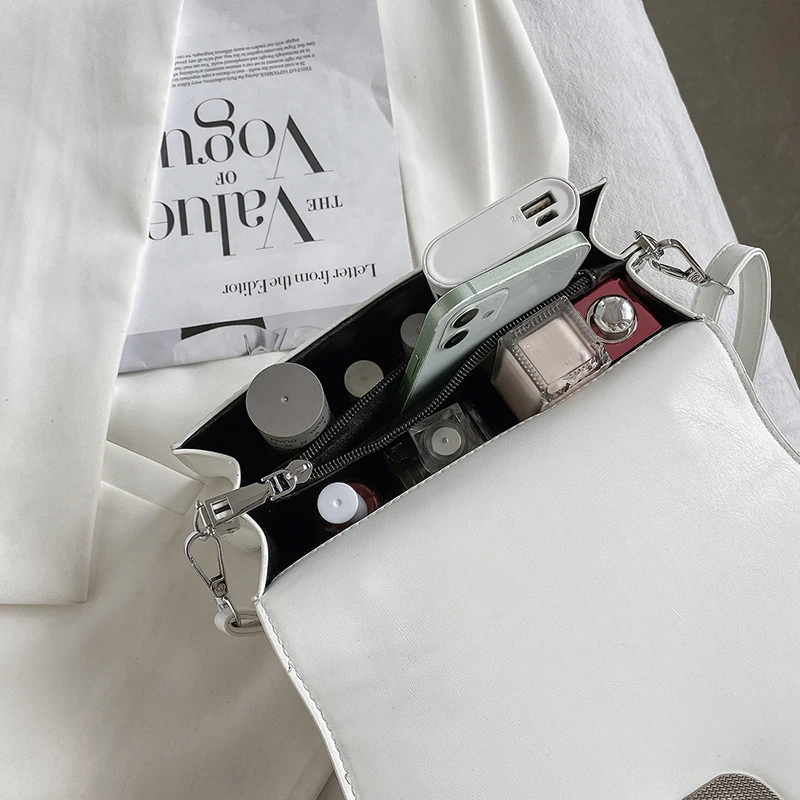 

Summer White Shoulder Bags for Women Simple Chain Tote Messenger Bag Ladies Pure Color Leather Crossbody Bag Small Flap Handbags