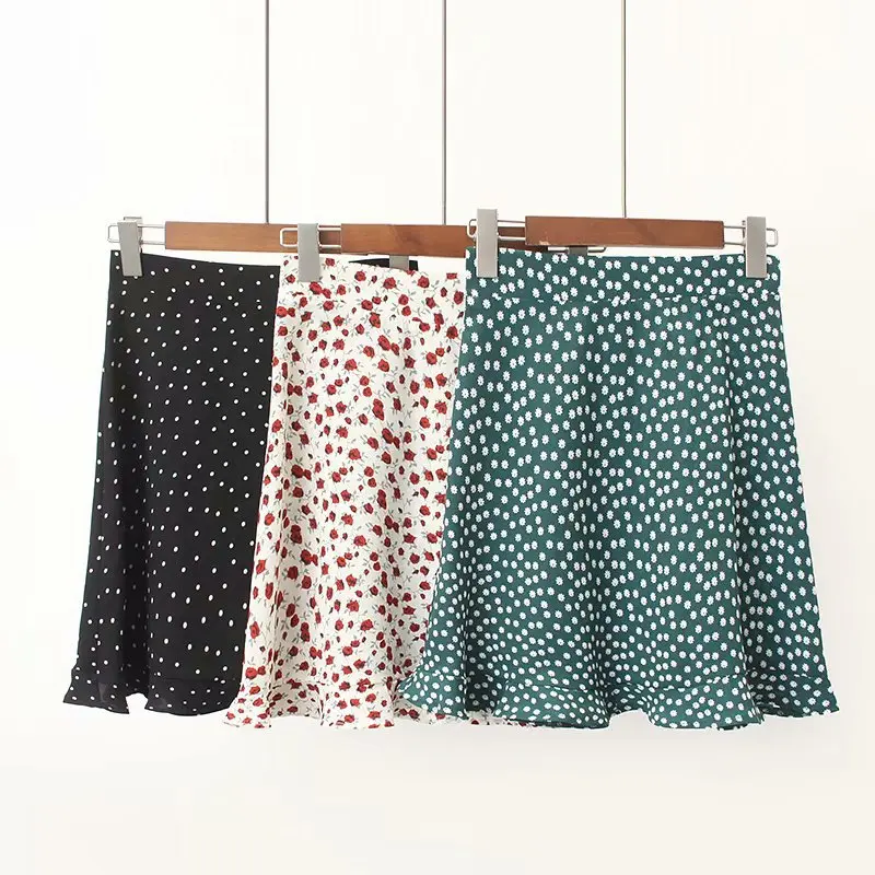 

Summer Casual White Skirt High Waist Women Chiffon Sexy Mini Skirts Dots Sweet Temperament Green 2021 Female Boho Beach Faldas