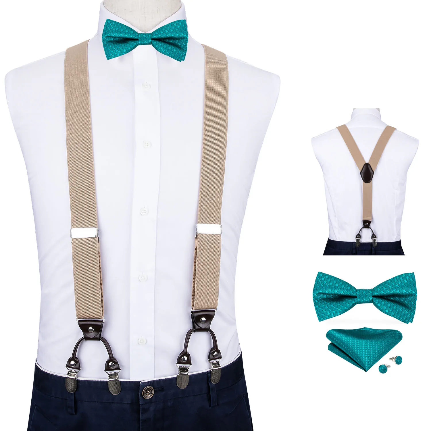 Мужские подтяжки хаки натуральная кожа 6 зажимов мужские винтажные Свадебные