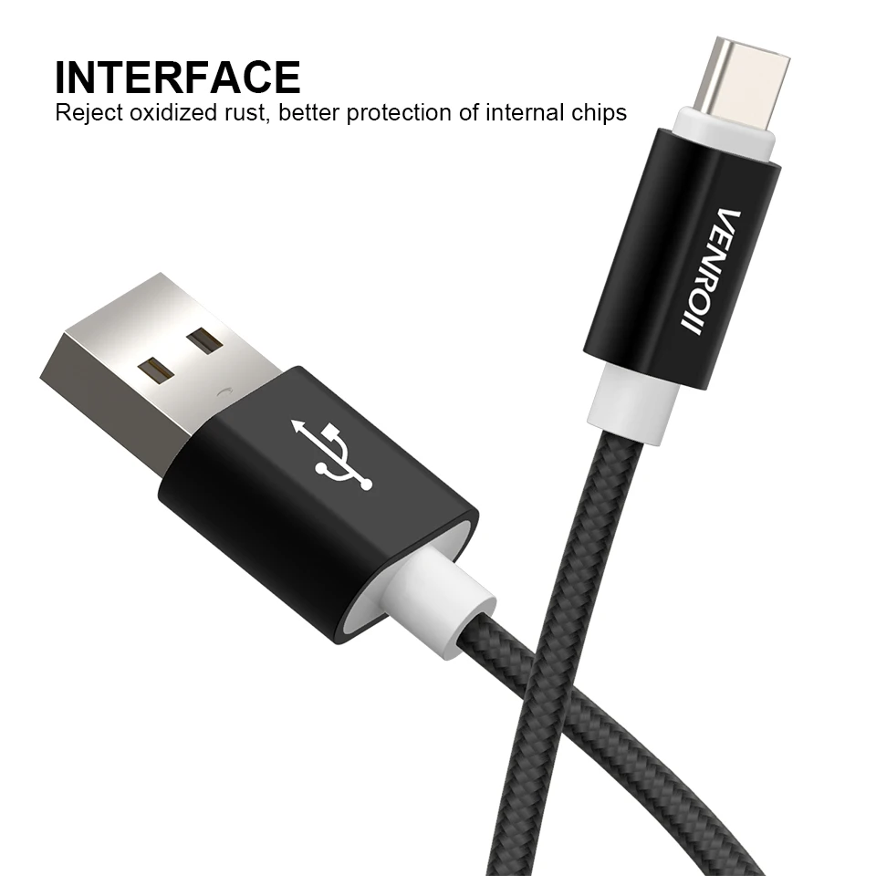 Venroii USB Type C кабель для Samsung S9 S8 Быстрая зарядка мобильный телефон зарядный провод