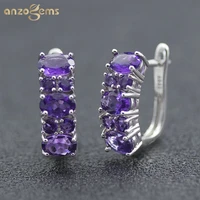 anzogems african natural amethyst hoop earrings 925 sterling silver 3 5ct purple gemstone fine jewelry for womens gift 2020 new