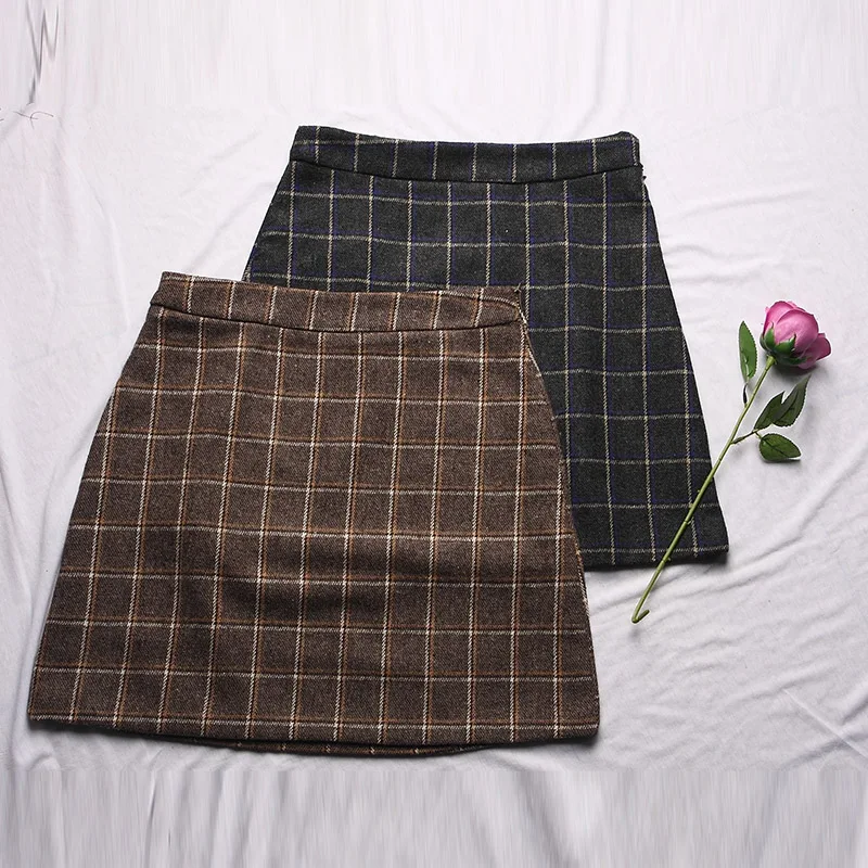 

Autumn and Winter New Net Red Hot Style Retro High Waist Plaid Petal Skirt Women's Thin Bag Hip Skirt Short Skirt2021
