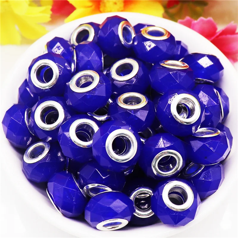 

10Pcs Cut Faceted with Silver Plated Jelly Color Large Hole Acrylic Spacer Charms Fit European Pandora Bracelet Bangle Curtains