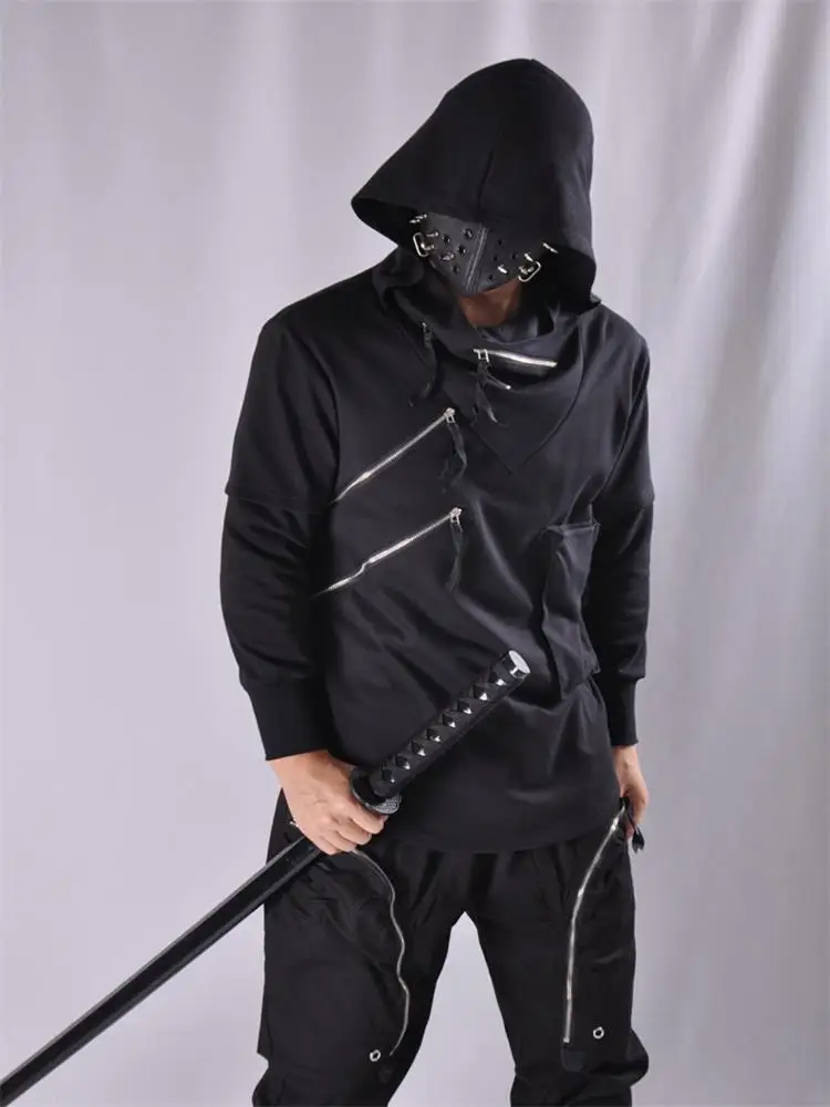 Men's Long Sleeve Hoodie Autumn/Winter New Dark Dark Ninja Double Zipper Pocket Pullover Loose Fashion Functional Men's Wear