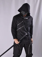 mens long sleeve hoodie autumnwinter new dark dark ninja double zipper pocket pullover loose fashion functional mens wear