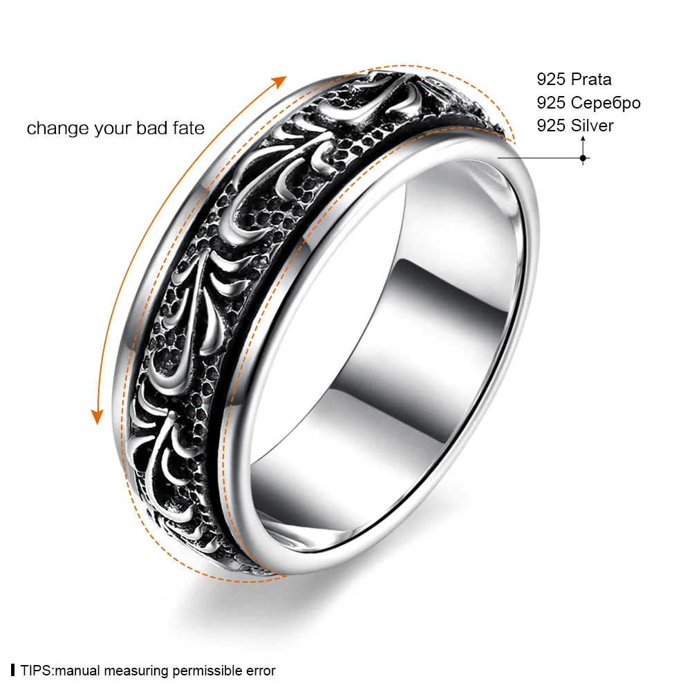 BOCAI New Real s925 pure silver fashionable and exquisite fashion jewelry punk retro style men's ring good luck