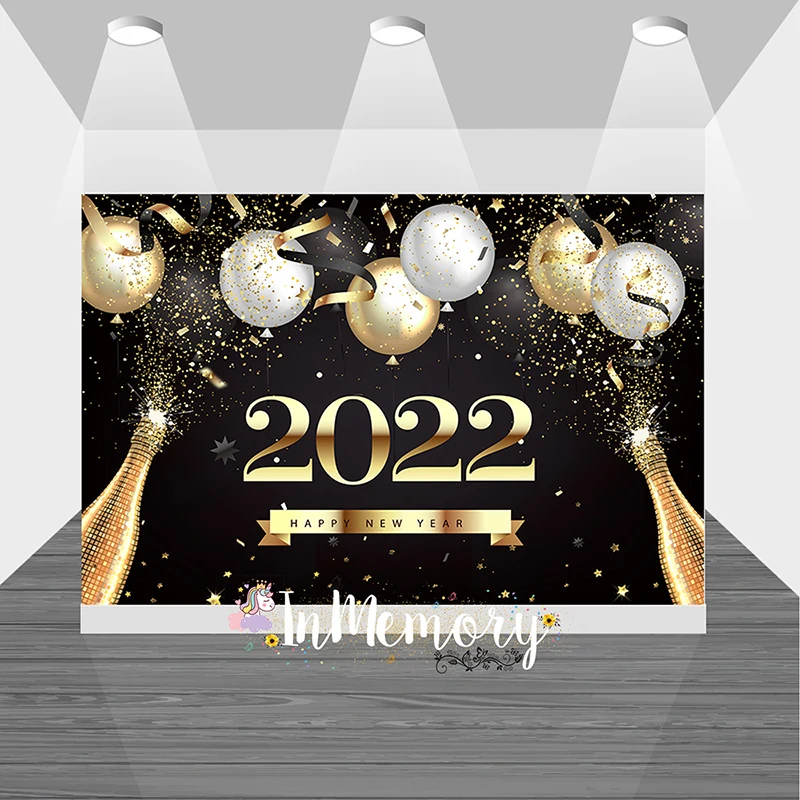 

Happy New Year 2022 Photography Backdrop Props Firework Balloons Wine Party Decor Background Photo Studio Photocall Vinyl
