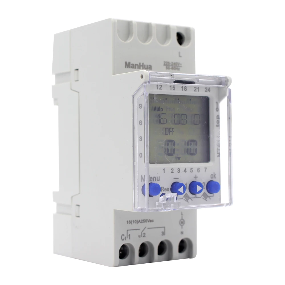 Manhua MT811 250V 16A lcd din-рейка 24 часа в неделю Регулируемый механический таймер