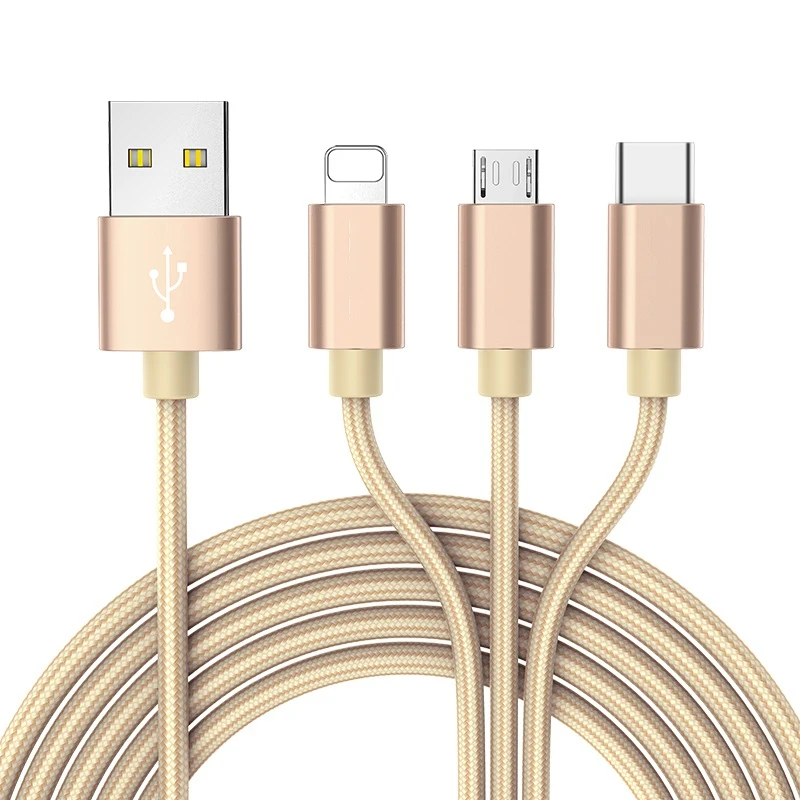 Gold 3 в 1 USB кабель для samsung Xiaomi кабель для быстрой зарядки для Android Micro usb type C type-c 3 в 1 Кабели для мобильных телефонов шнур для зарядки - Цвет: Gold