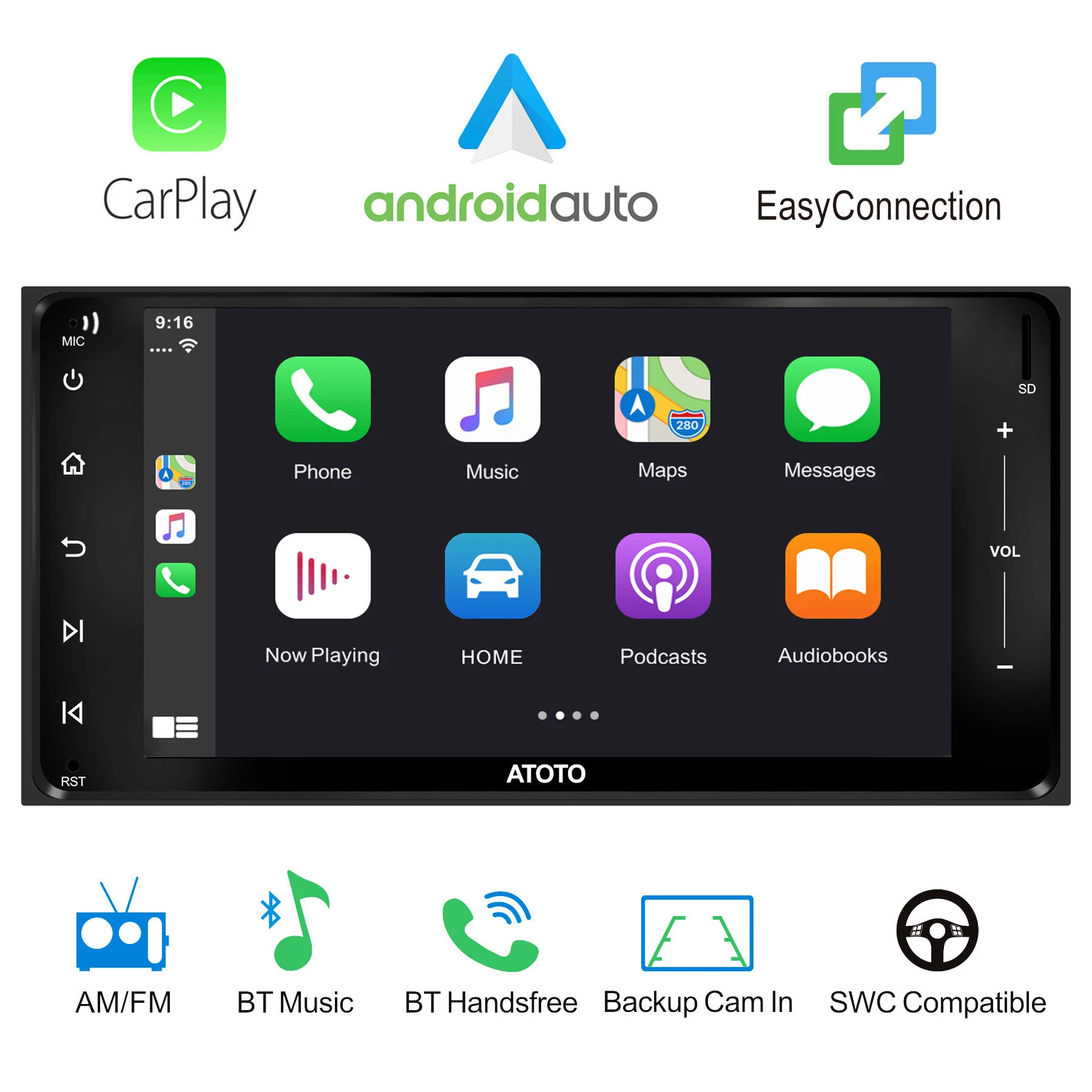 

ATOTO Z-YS102SL-W Autoradio 2din Android Auto In-Dash Digital Media Car GPS Navigation Stereo Radio with Bluetooth and CarPlay
