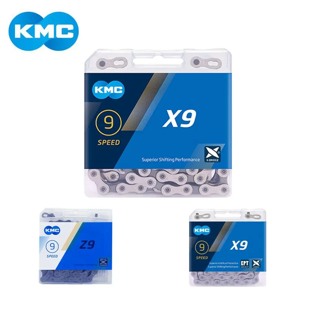 KMC X9 X9.93 X9 EPT Z9 MTB дорожный велосипед серебряная цепь 116L 9 цепь для скоростного велосипеда Волшебная горная кнопка с оригинальной коробкой