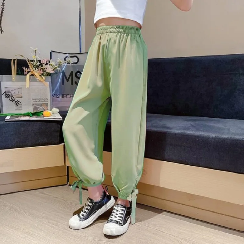 

Girls Summer Pants for Babys New Fashion Kids Soft Solid Trousers Teenagers Loose Clothing Children Casual Long Pants 3-14Y