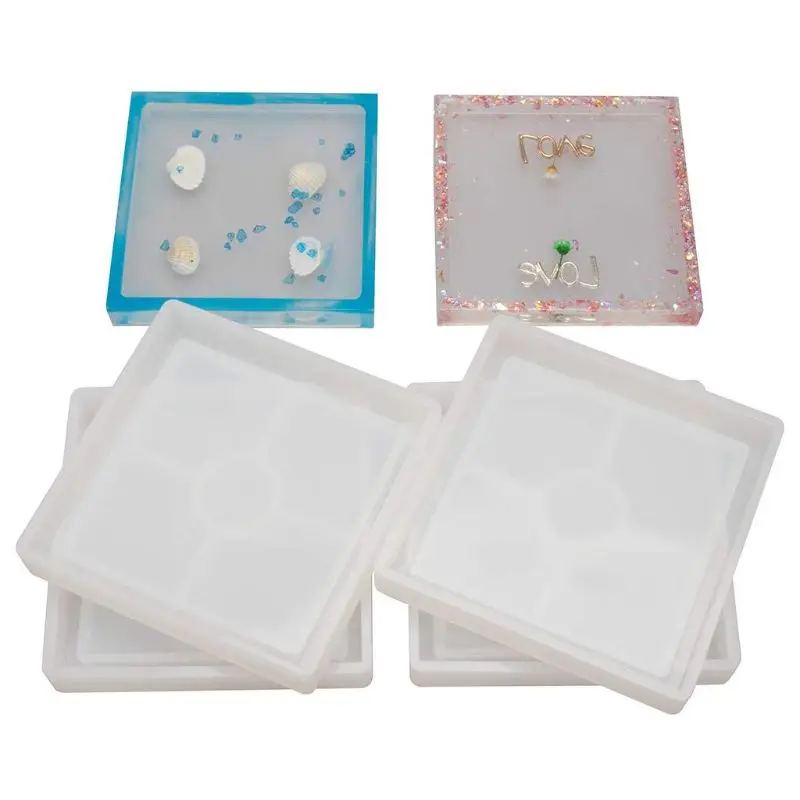 

4 Pack DIY Square Coaster Silicone Mold, Molds for Casting with Resin, Cement