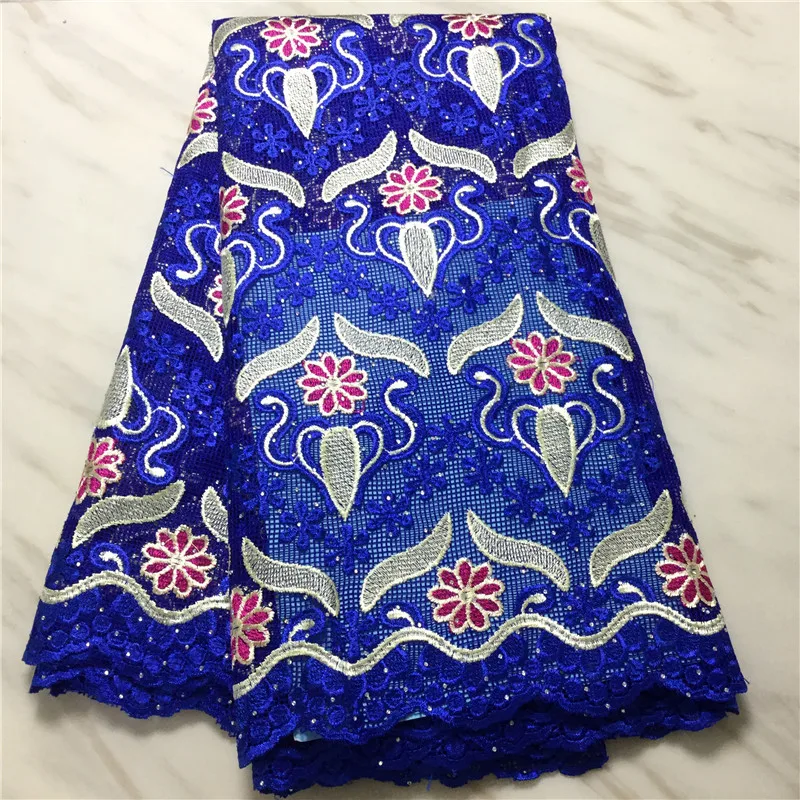 

Африканская кружевная ткань с камнями гипюровое кружево в синем нигерийском африканском шнуре Кружевная Ткань 5 ярдов