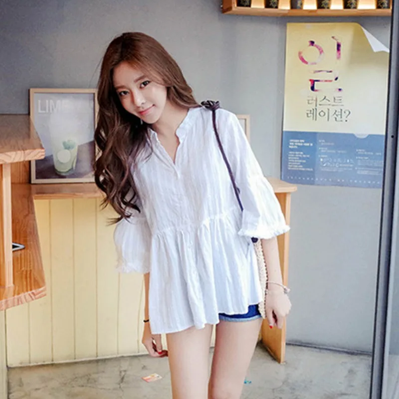 Модная блузка с v-образным вырезом и пуговицами милые рубашки для девочек женская