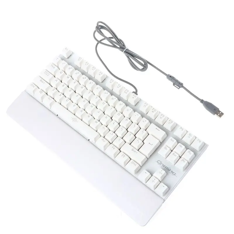 White keyboard Механическая клавиатура USB Проводная и RGB мышка с подсветкой Pad набор ковриков Красочный светодиодный подсветка 87 клавиш анти-ореолы игровые аксессуары - Цвет: White keyboard