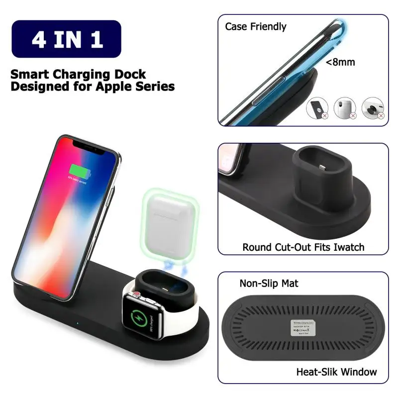 Qi Беспроводная зарядная подставка для Iphone 11 Pro X XS MAX XR 8 Plus быстрая зарядная док-станция для Apple Watch 4 3 2 1 для Airpods