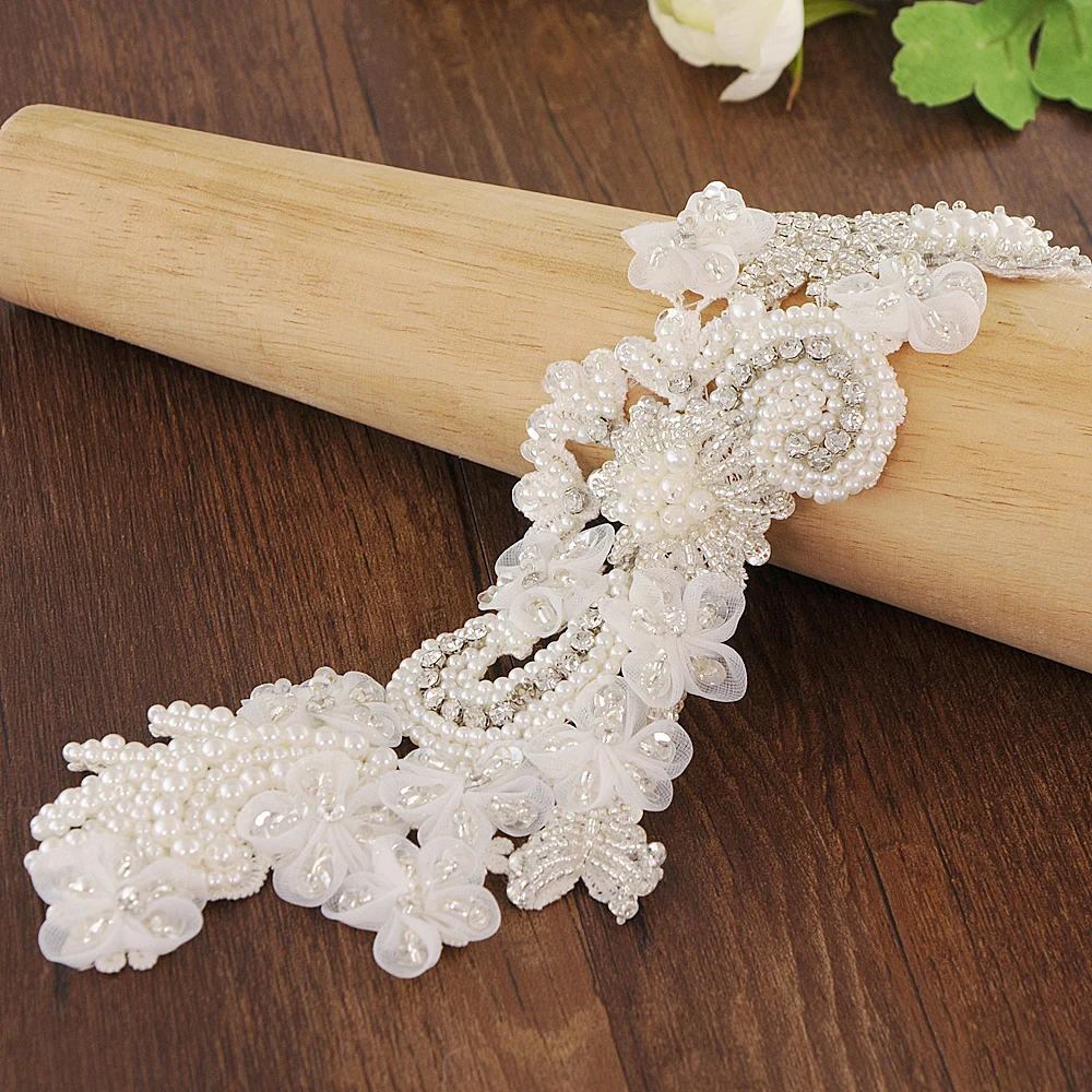 

TRiXY S331 Crystal Wedding Belt Pearl Diamonds Embroidered Bridal Belt Sashes Wedding Accessories Evening Dress Belt Sashes