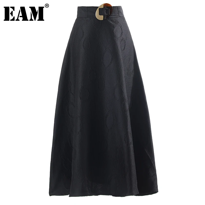 

[EAM] черная юбка с высокой талией из жаккардовой ткани в винтажном стиле; Мамы и дочки длинная Праздничная вечерние полуплатье Женская мода; ...