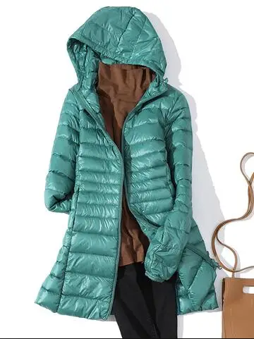 Новинка, женский пуховик, 7XL, зимний женский пуховик с капюшоном, длинная куртка, белый утиный пух, Женское пальто, ультра-светильник, тонкий, однотонный, Jac
