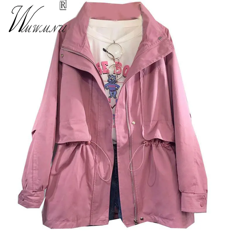 

Plus Size 4xl Windbreaker Women Spring 2021 New Classic Casual Loose Thin Trench Coats Korean Style Lace Up Jackets Zipper Tops