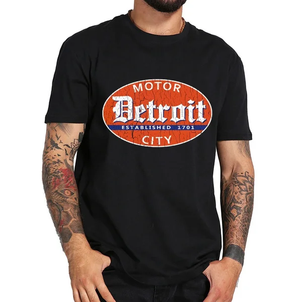 

vintage detroit motor city distressed look Print T Shirt Men Fashion Summer O-Neck Cotton Short Sleeve Top T-Shirt Homme