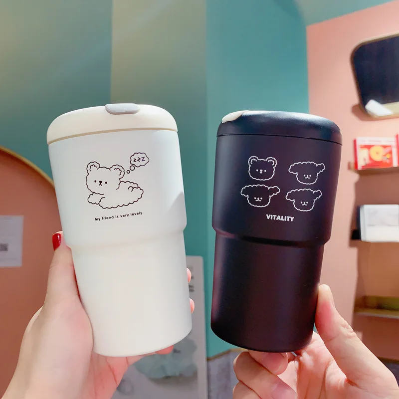 

Cute Thermos Cup 350ML Korean Dog Pattern Female Students Simple and Portable Travel Breakfast Milk Personality Coffee Cup