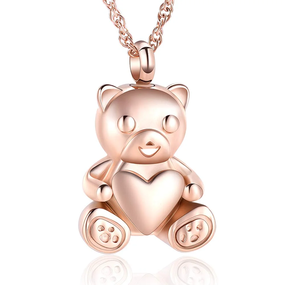 

Teddy Bear Cremation Urn Nekclaces Ashes Jewelry for Men Women Heart Memorial Urn Keepsake Locket Pendant Ash Holder