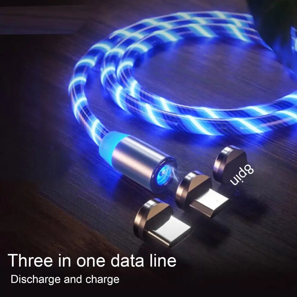

Магнитный зарядный кабель Micro USB/Type C/8pin с подсветильник кой